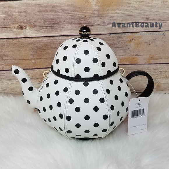 Kate Spade New Teapot Tea Party Polka Dots Black White Kettle Alice Wonderland - Picture 2 of 14